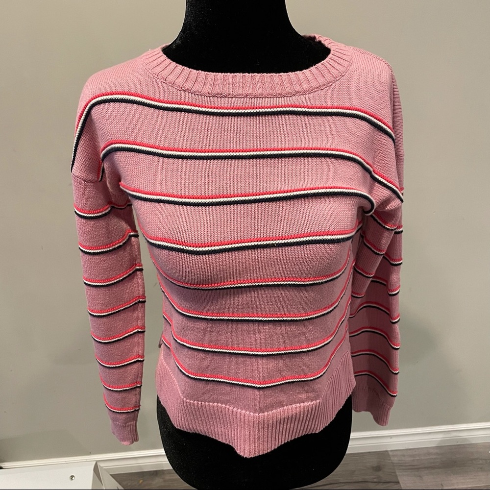 Junior Gap Knit Colour Block Sweetheart Sweater Pink Black White